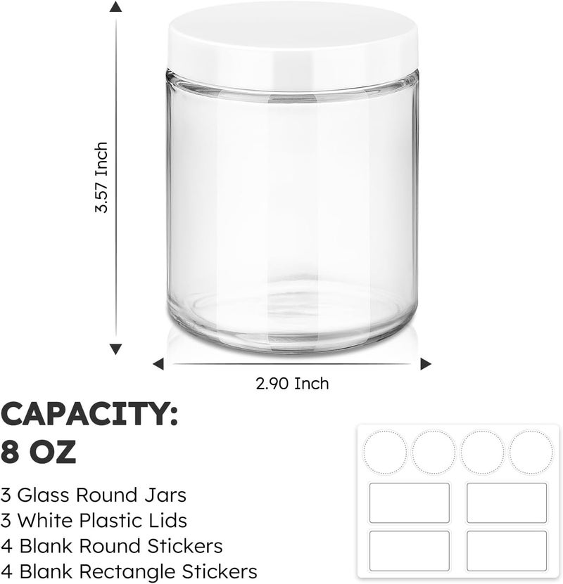 Tecohouse 8oz Glass Jars with Lids, 3 Pack Candle Jars with Blank Labels, 250g Clear Wide Mouth | Cosmetic Containers for Sample, Cream, Lotion, Honey, Powder, Jelly | Kitchen & Home - Image 3